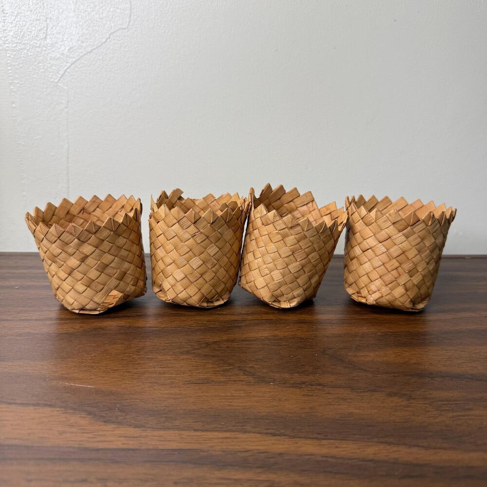 Vintage Small Woven Cups or Planter Holders